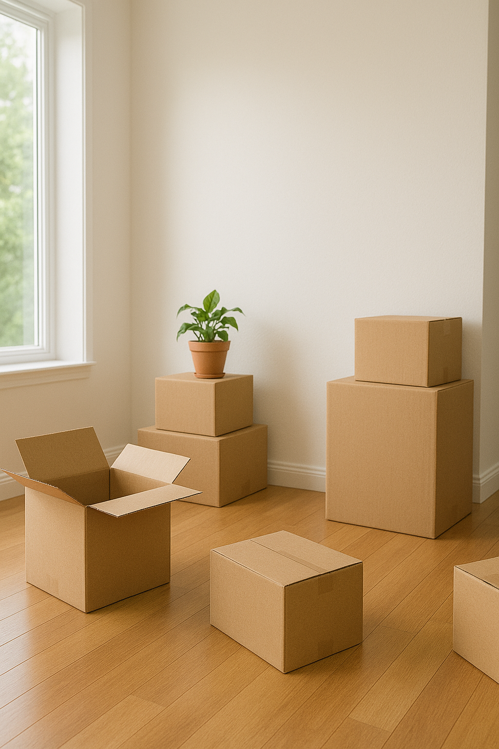 Cartons prêts dans un logement vide